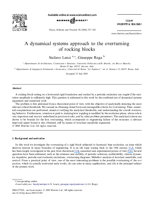 (PDF) A dynamical systems approach to the overturning of rocking blocks