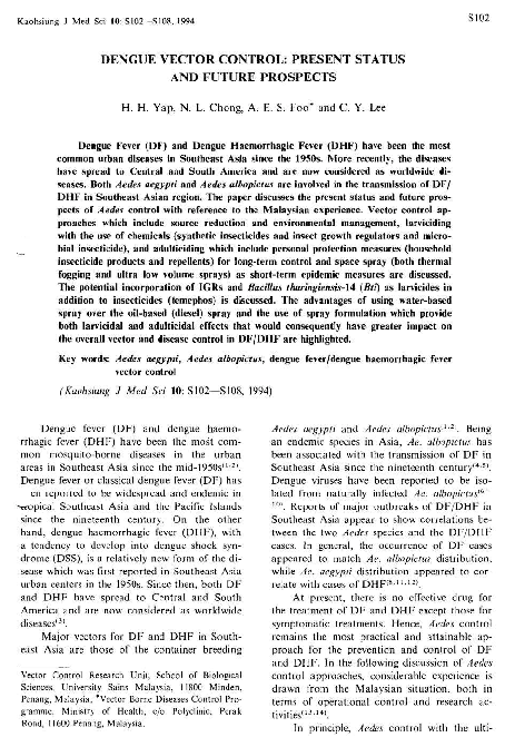(PDF) Dengue vector control: present status and future prospects