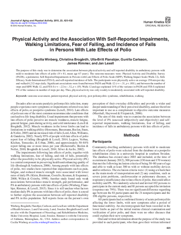 (PDF) Physical Activity and the Association With Self-Reported Impairments,