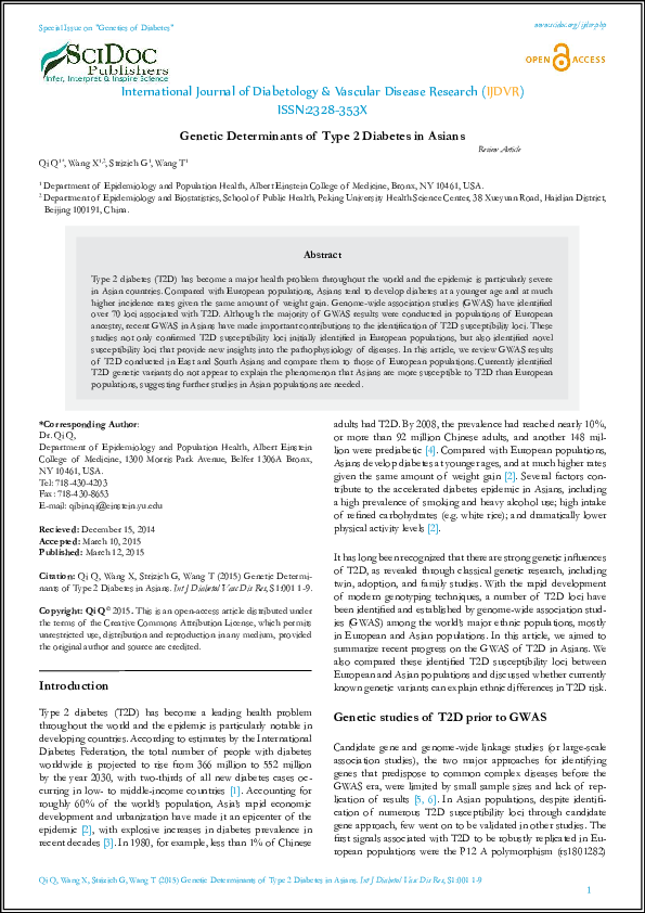 (PDF) Genetic Determinants of Type 2 Diabetes in Asians