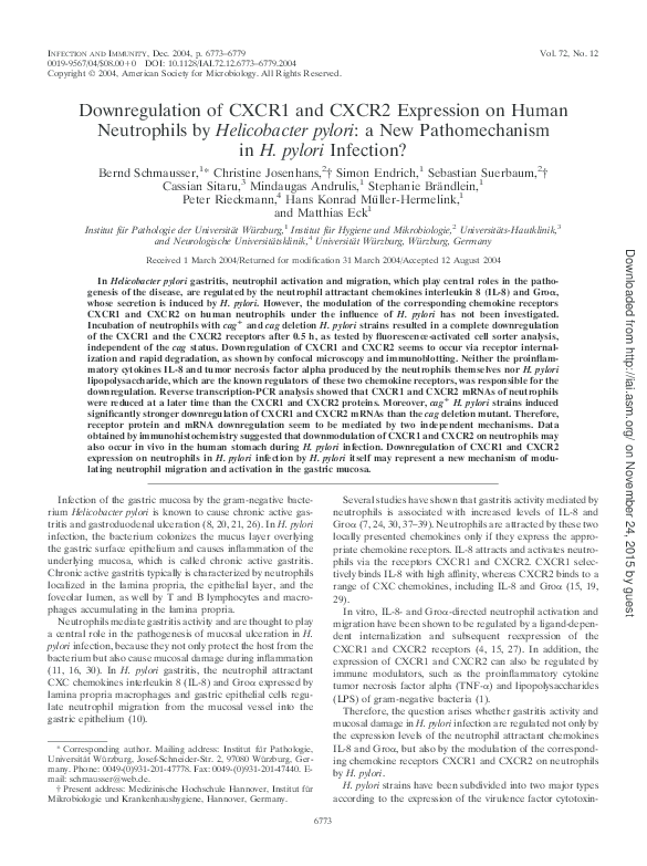 (PDF) Downregulation of CXCR1 and CXCR2 Expression on Human Neutrophils ...