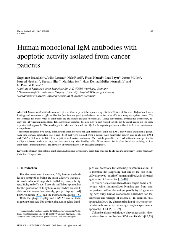 (PDF) Human monoclonal IgM antibodies with apoptotic activity isolated ...