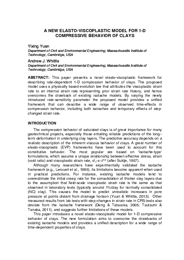 (PDF) A new elasto-viscoplastic model for 1-D compressive behavior of clays