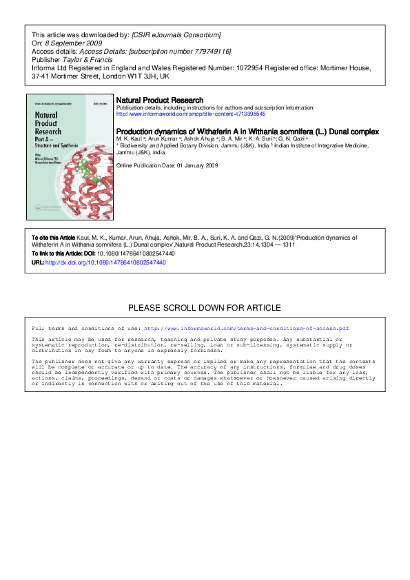 (PDF) Production dynamics of Withaferin A in Withania somnifera (L ...
