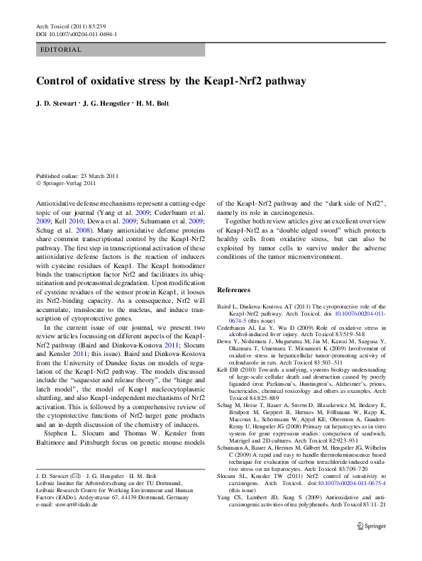 (PDF) Control of oxidative stress by the Keap1-Nrf2 pathway
