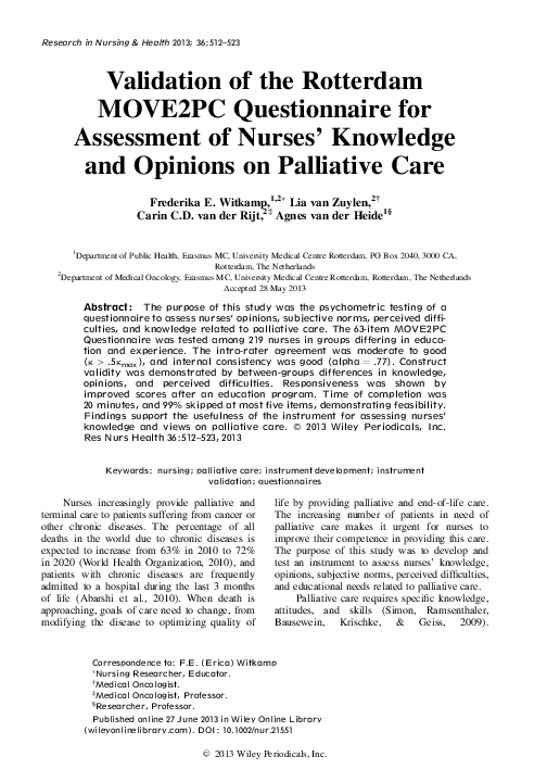(PDF) Validation of the Rotterdam MOVE2PC Questionnaire for assessment