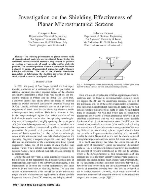 (PDF) Investigation on the shielding effectiveness of planar ...