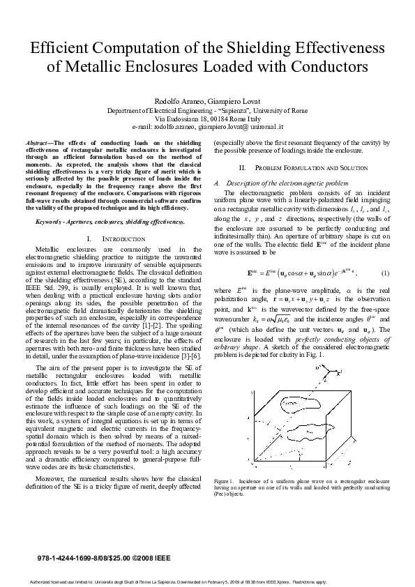 (PDF) Efficient computation of the shielding effectiveness of metallic ...