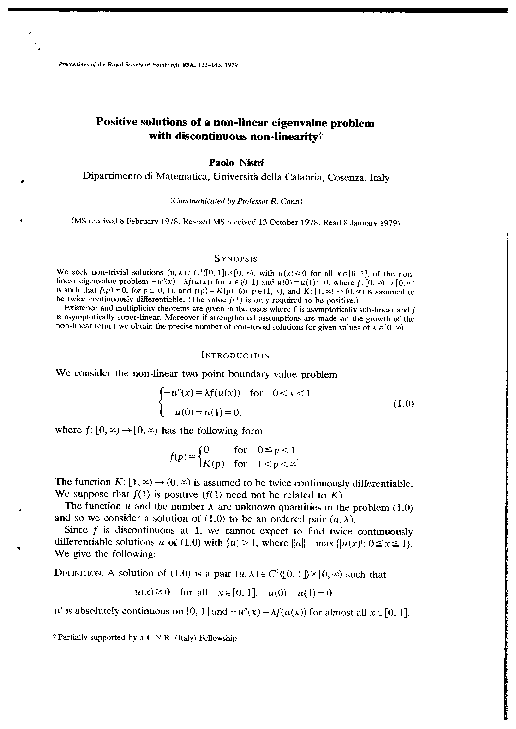 (PDF) Positive solutions of a nonlinear eigenvalue problem with ...