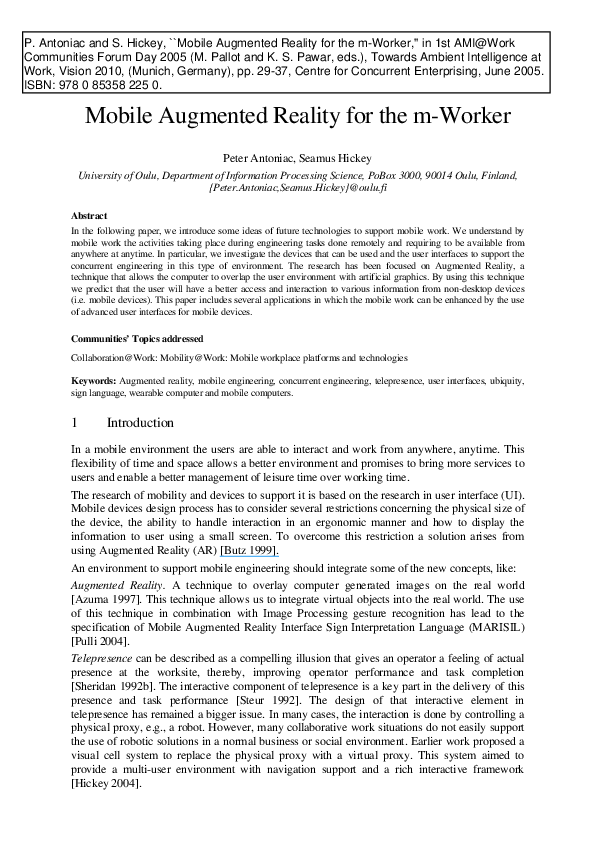 (PDF) Mobile Augmented Reality for the m-Worker