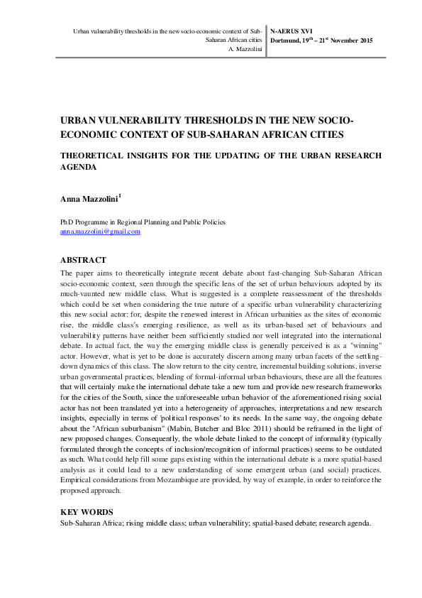 (PDF) URBAN VULNERABILITY THRESHOLDS IN THE NEW SOCIOECONOMIC CONTEXT ...