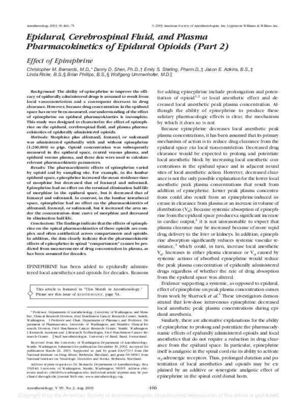 (PDF) Epidural, Cerebrospinal Fluid, and Plasma Pharmacokinetics of ...