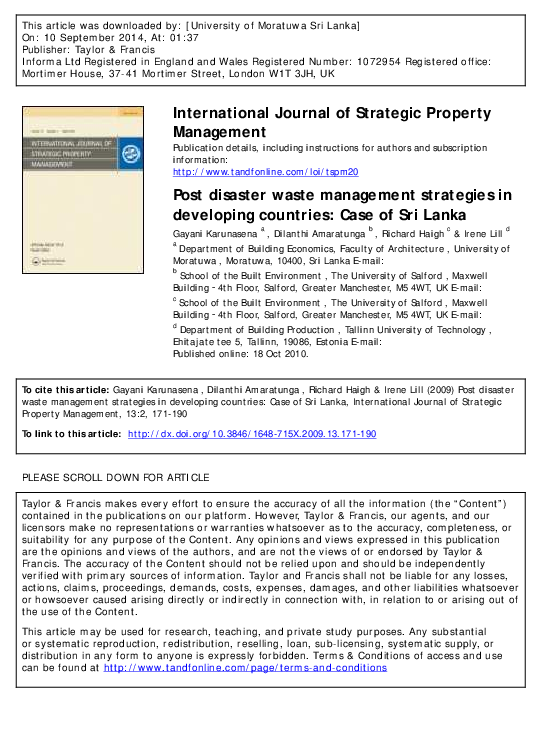 (PDF) Post disaster waste management strategies in developing countries ...
