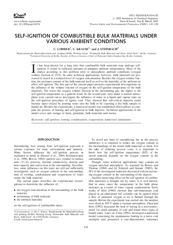 (PDF) Self-Ignition of Combustible Bulk Materials Under Various Ambient ...
