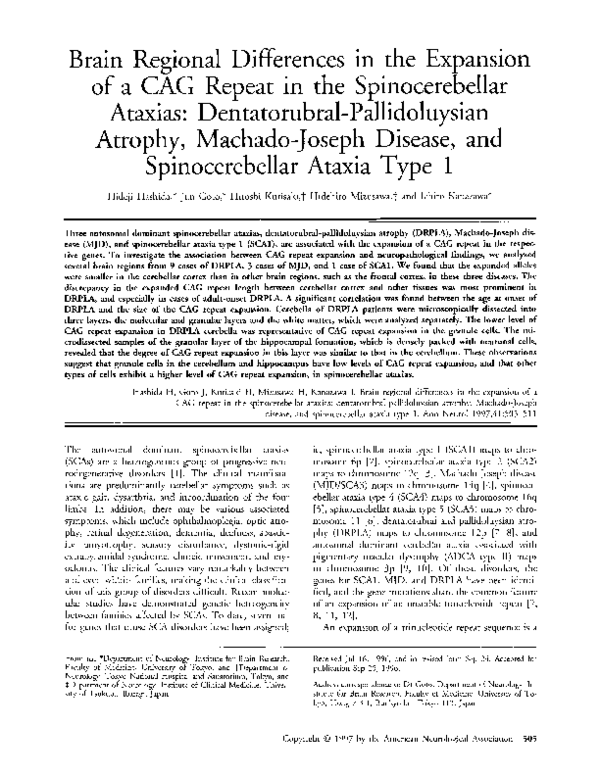 (PDF) Brain regional differences in the expansion of a CAG repeat in ...