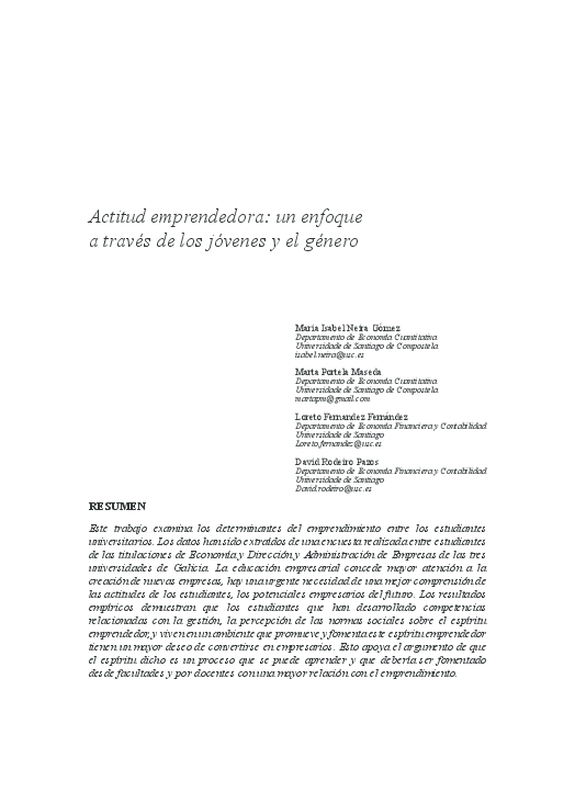 (PDF) Actitud emprendedora: un enfoque a través de los jóvenes y el género