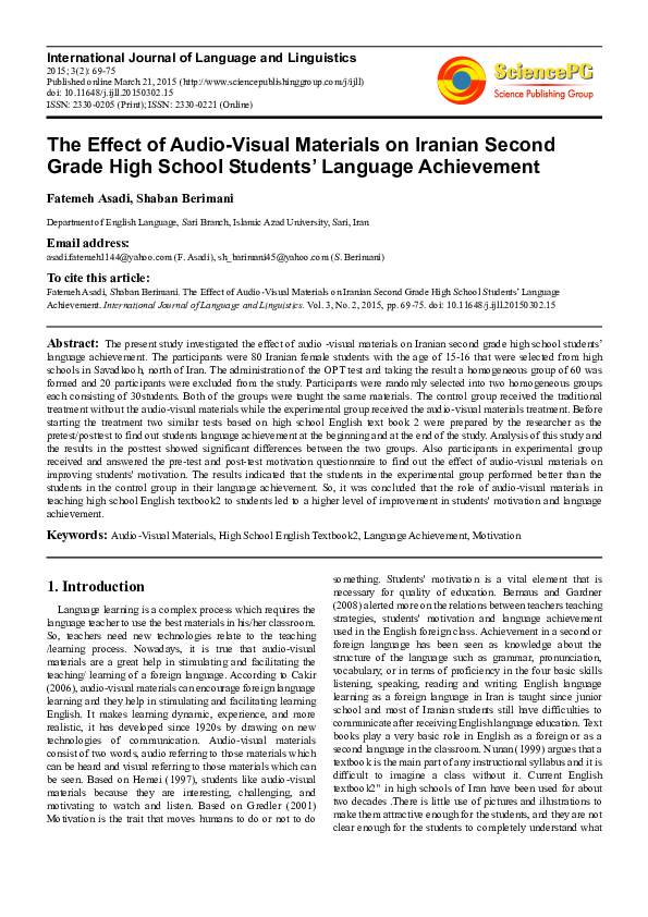 (PDF) The Effect of AudioVisual Materials on Iranian Second Grade High School Students