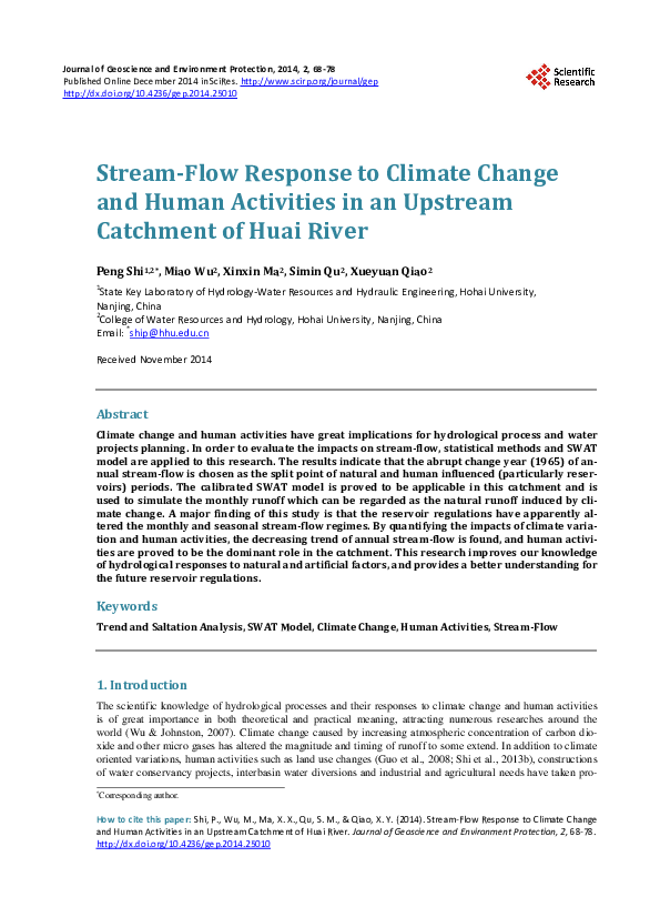 (PDF) Stream-Flow Response to Climate Change and Human Activities in an ...