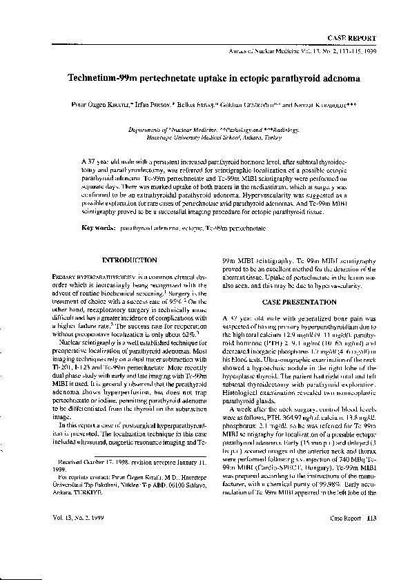 (PDF) Technetium-99m pertechnetate uptake in ectopic parathyroid adenoma
