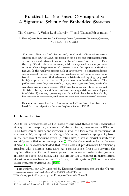 PDF) Practical Lattice-Based Cryptography: A Signature Scheme for 