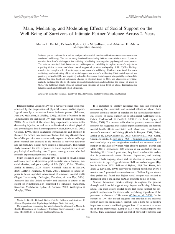 (PDF) Main, mediating, and moderating effects of social support on the ...