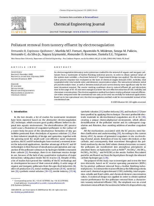 (PDF) Tannery Wastewater Treatment by Electrocoagulation Method Using