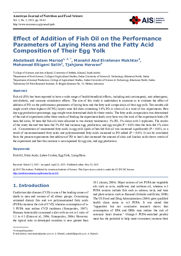 (PDF) Effect of Substitution of Fish Oil on Fatty Acid Composition of