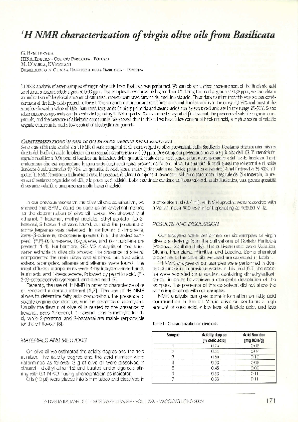 (PDF) 1H NMR characterization of virgin olive oils from Basilicata