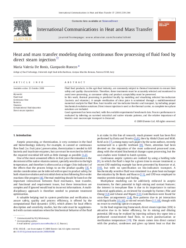 (PDF) Heat and mass transfer modeling during continuous flow processing