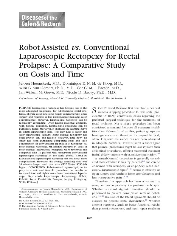 (PDF) Robot-Assisted vs. Conventional Laparoscopic Rectopexy for Rectal ...
