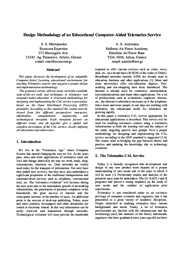 (PDF) Design methodology of an educational computer-aided telematics ...