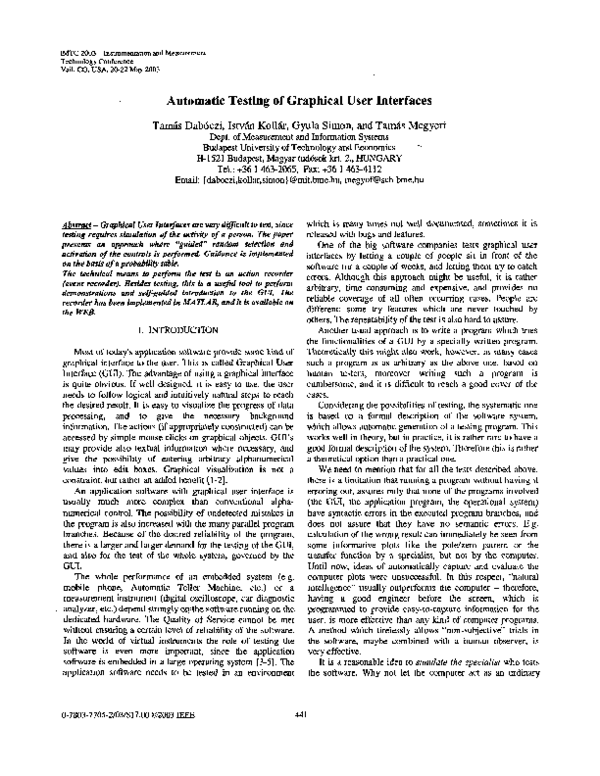 (PDF) Automatic testing of graphical user interfaces
