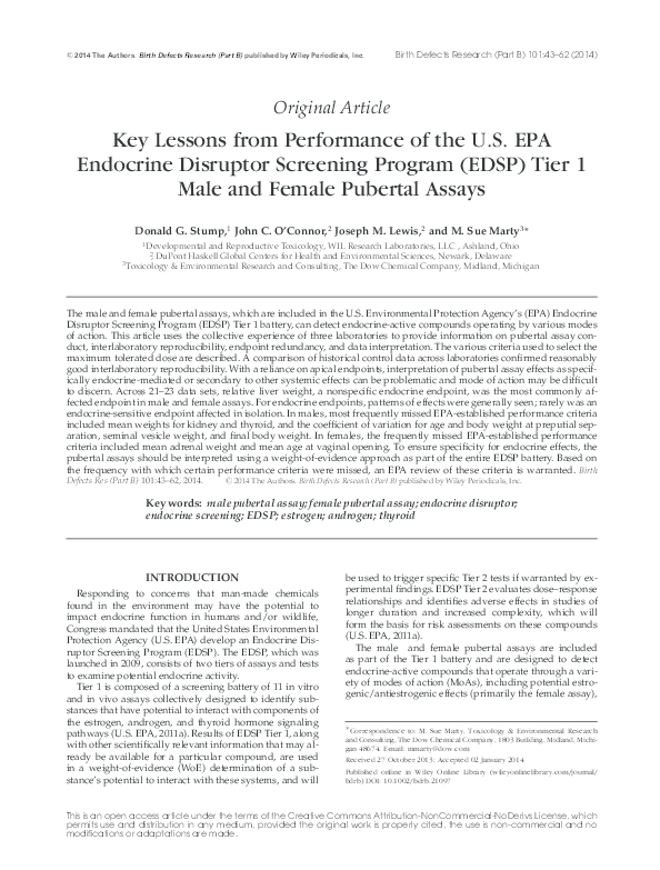 (PDF) Key Lessons from Performance of the U.S. EPA Endocrine Disruptor ...