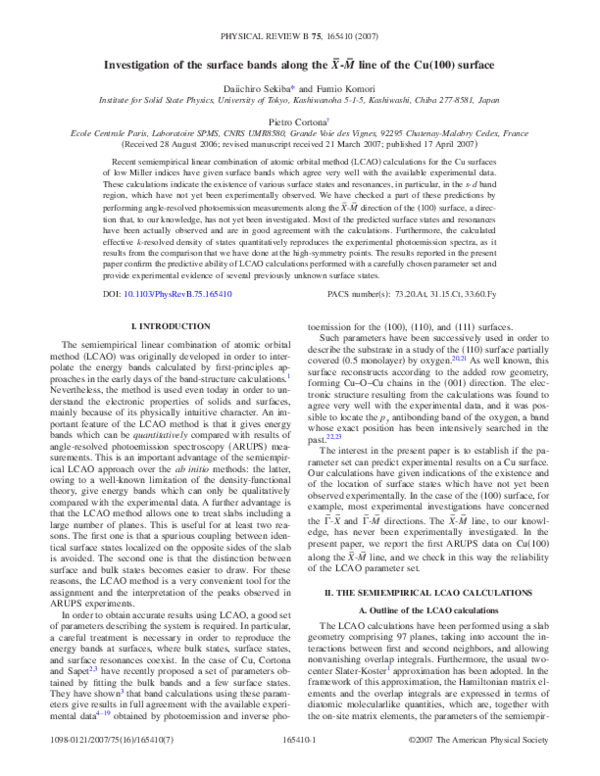(PDF) Investigation of the surface bands along the X¯-M¯ line of the Cu ...