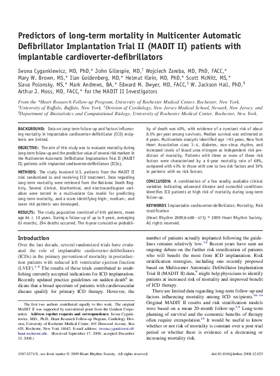 (PDF) Predictors of long-term mortality in Multicenter Automatic ...
