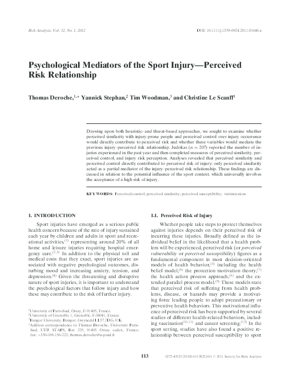 (PDF) Psychological Mediators of the Sport Injury-Perceived Risk ...