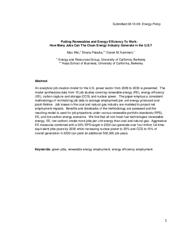 Putting renewables and energy efficiency to work: How many jobs can the clean energy industry generate in the US?
