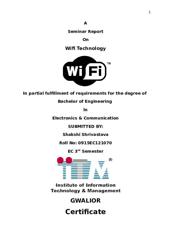 (DOC) Wifi Seminar Report