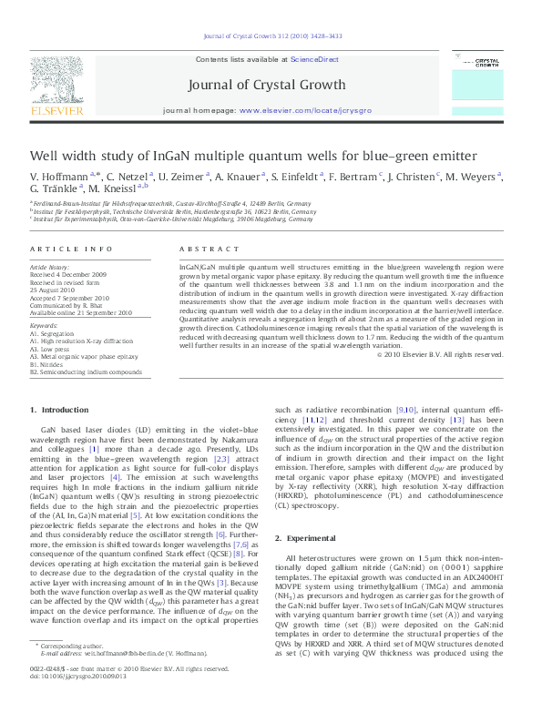 (PDF) Well width study of InGaN multiple quantum wells for blue–green ...