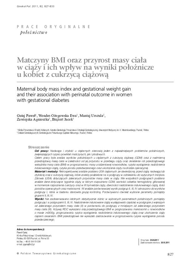 (PDF) [Maternal body mass index and gestational weight gain and their ...