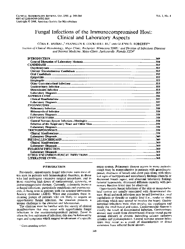 (PDF) Fungal infections of the immunocompromised host: clinical and ...
