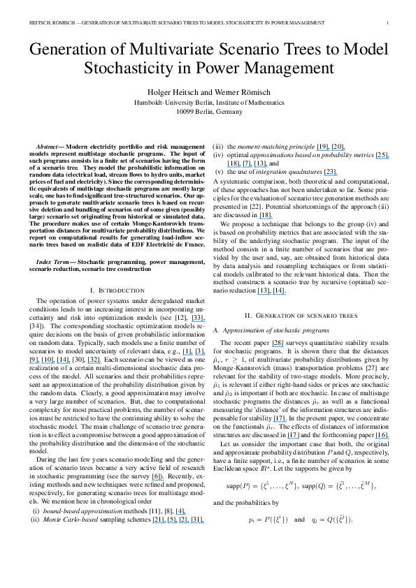 (PDF) Generation of multivariate scenario trees to model stochasticity ...