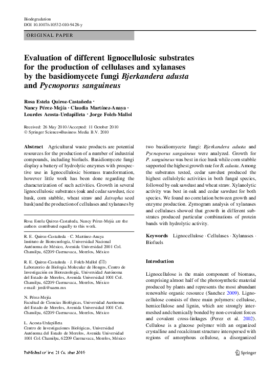 (PDF) Evaluation of different lignocellulosic substrates for the ...