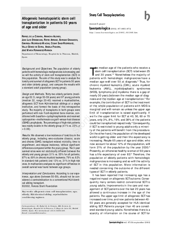 (PDF) Allogeneic hematopoietic stem cell transplantation in adults with ...