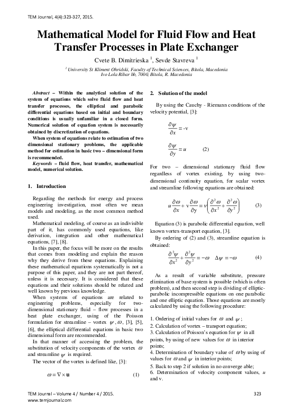 (PDF) Mathematical Model for Fluid Flow and Heat Transfer Processes in ...