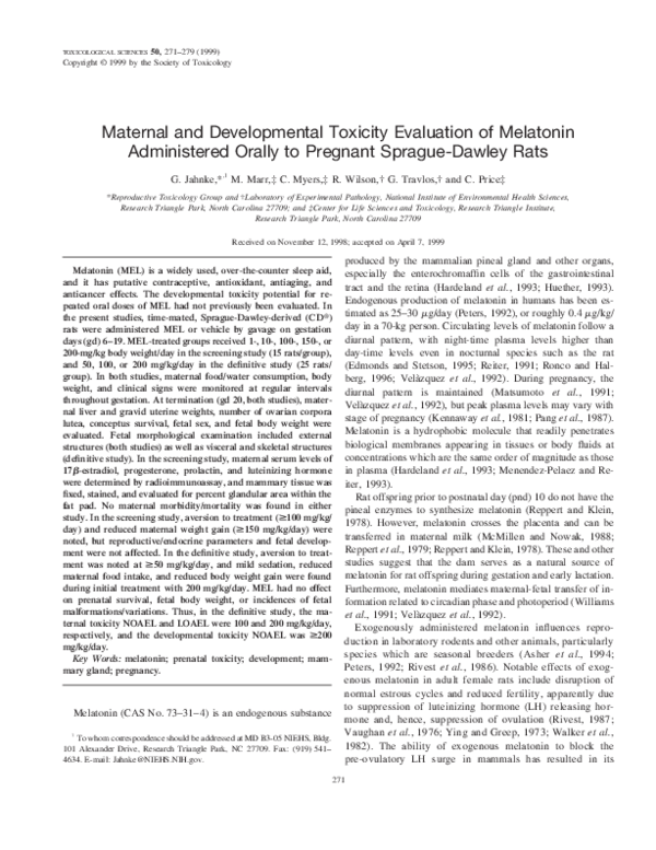 (PDF) Maternal and developmental toxicity evaluation of melatonin ...