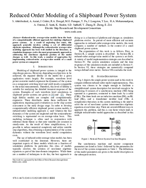 (PDF) Reduced order modeling of a shipboard power system