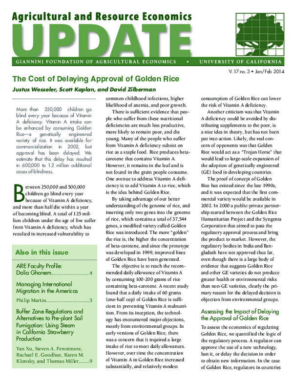 (PDF) The cost of delaying approval of Golden Rice