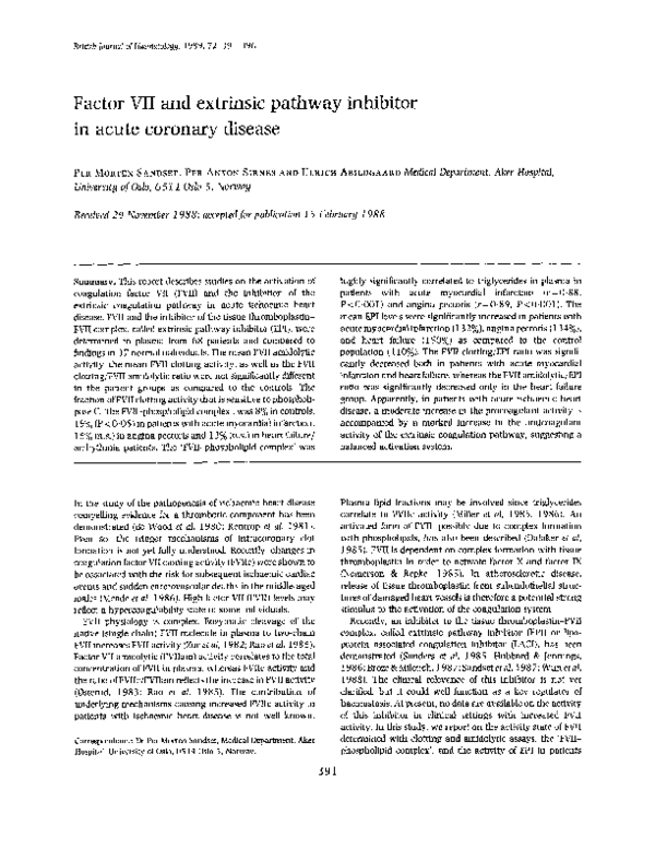 (PDF) Factor VII and extrinsic pathway inhibitor in acute coronary disease