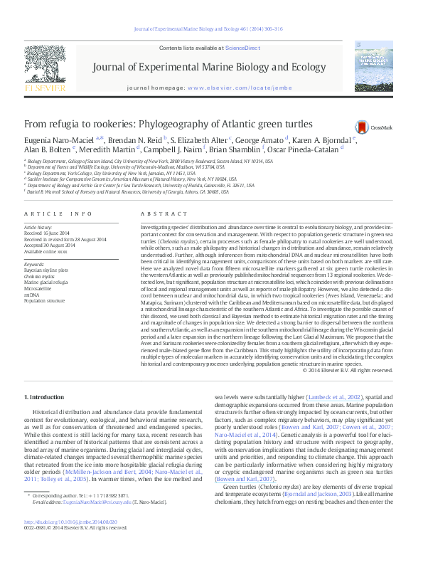 (PDF) From refugia to rookeries: Phylogeography of Atlantic green turtles